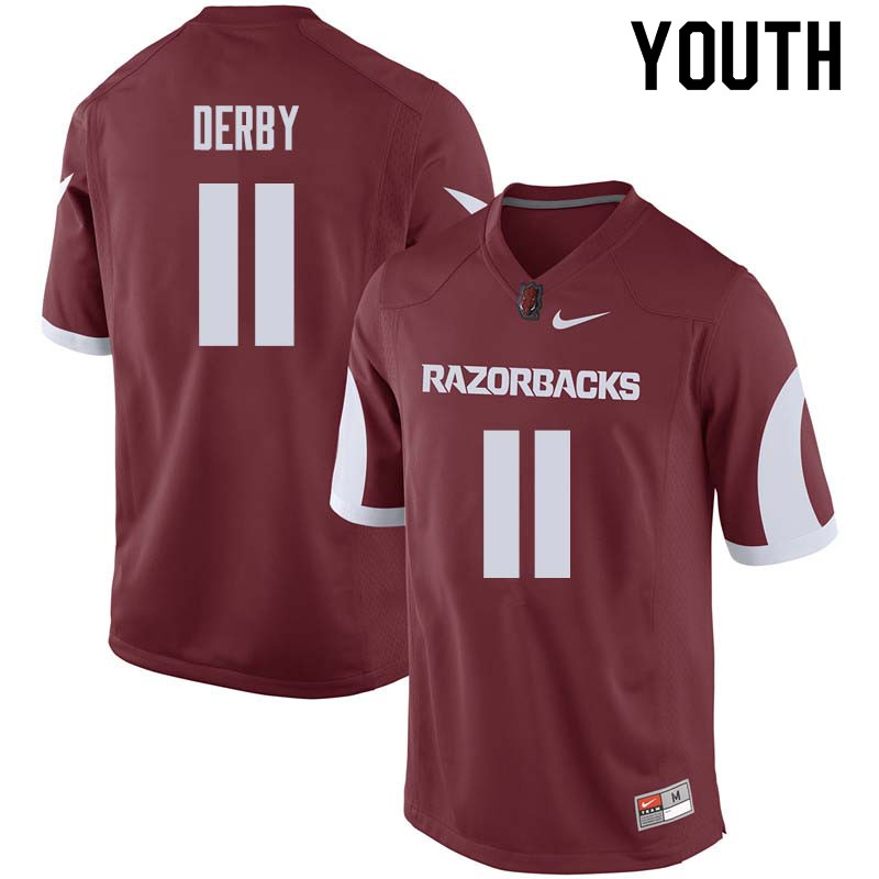 Youth #11 A.J. Derby Arkansas Razorback College Football Jerseys Sale-Cardinal - Click Image to Close